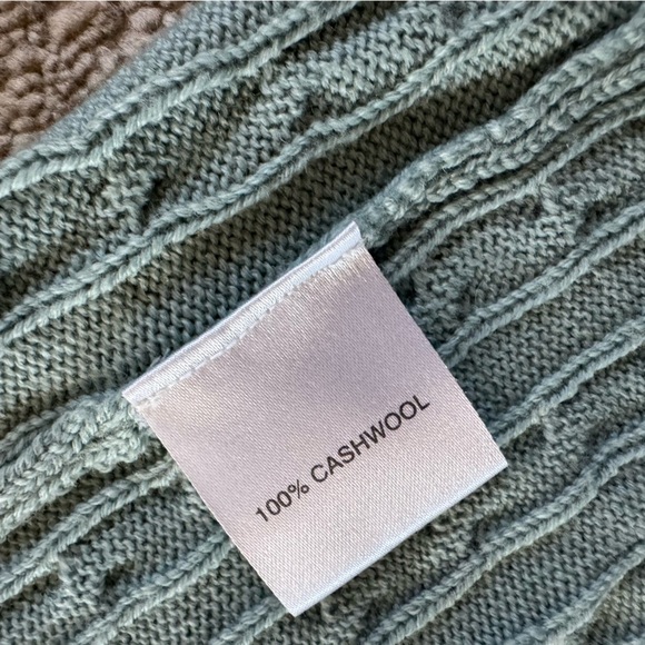 Ronit Zilkha Cashmere wool cableknit turtleneck crop blue teal sweater small - Picture 3 of 11